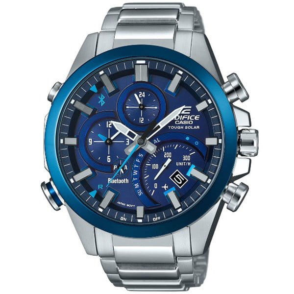 Casio Casio Edifice EQB-501DB-2A EQB EQB-501DB-2A кварцевые мужские часы синий циферблат, браслет нержавеющая сталь — вид спереди