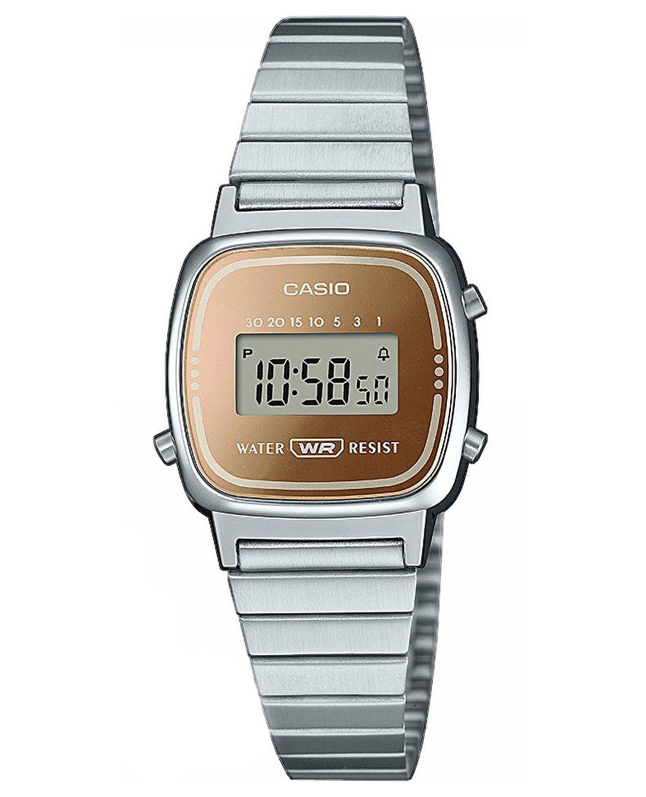 Casio Casio Vintage LA670WES-4AEF  LA670WES-4AEF кварцевые женские часы золотой циферблат, браслет нержавеющая сталь — вид спереди