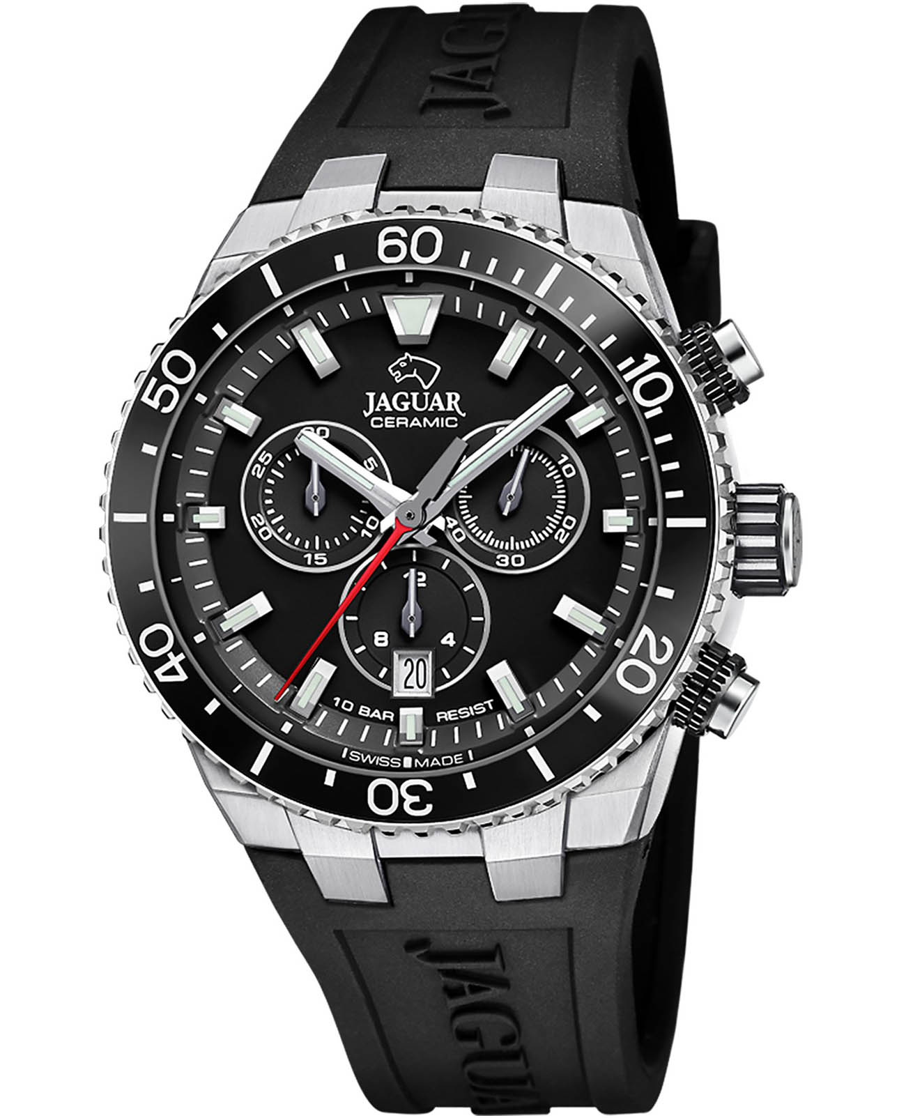 Jaguar Jaguar Ceramic J1021/5  J1021/5 кварцевые мужские часы черный циферблат, браслет каучук — вид спереди