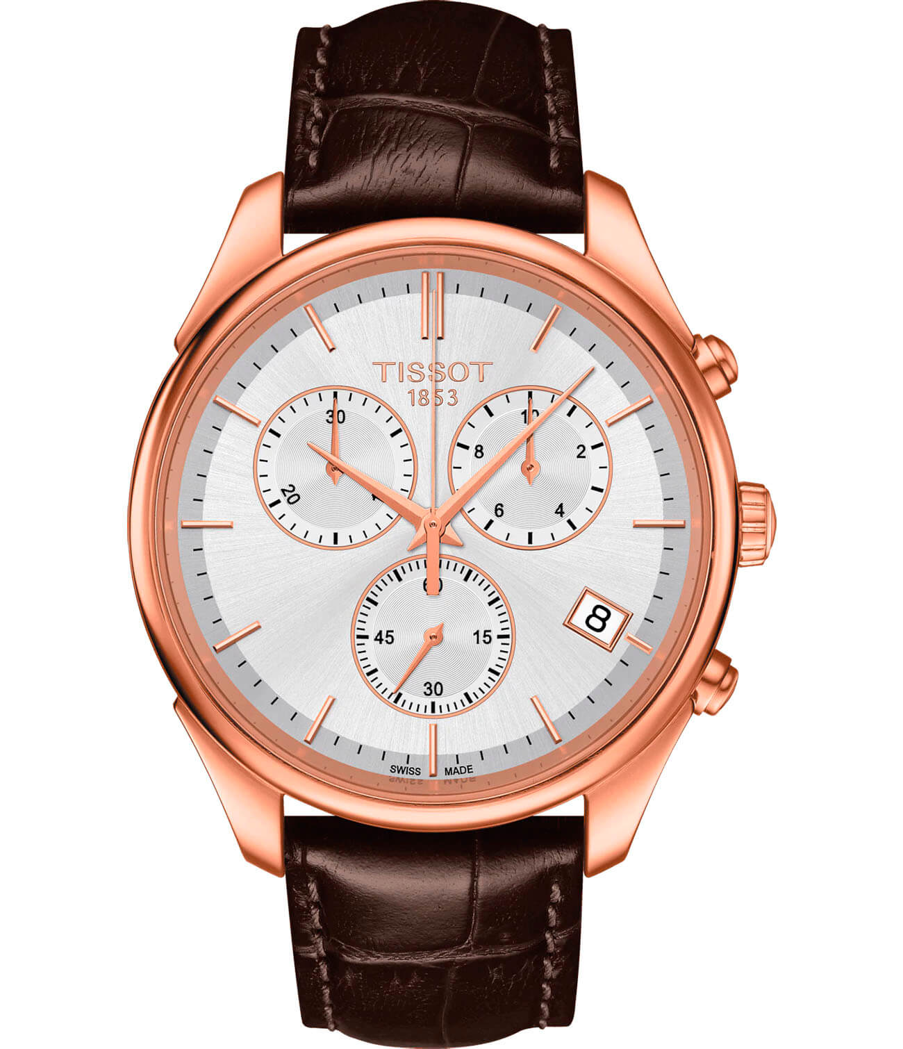 Tissot Tissot Vintage Chronograph 18K Gold T920.417.76.031.00  T9204177603100 кварцевые мужские часы белый циферблат, браслет кожаный — вид спереди