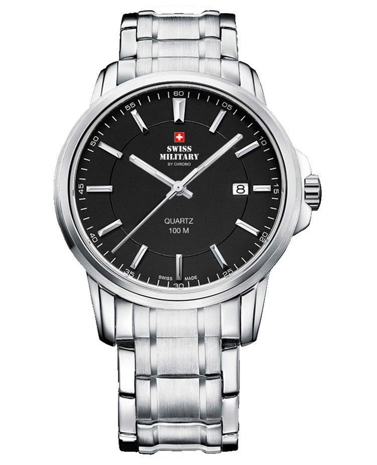 Swiss Military by Chrono Swiss Military by Chrono SM34039.01  SM34039.01 кварцевые мужские часы черный циферблат, браслет нержавеющая сталь — вид спереди