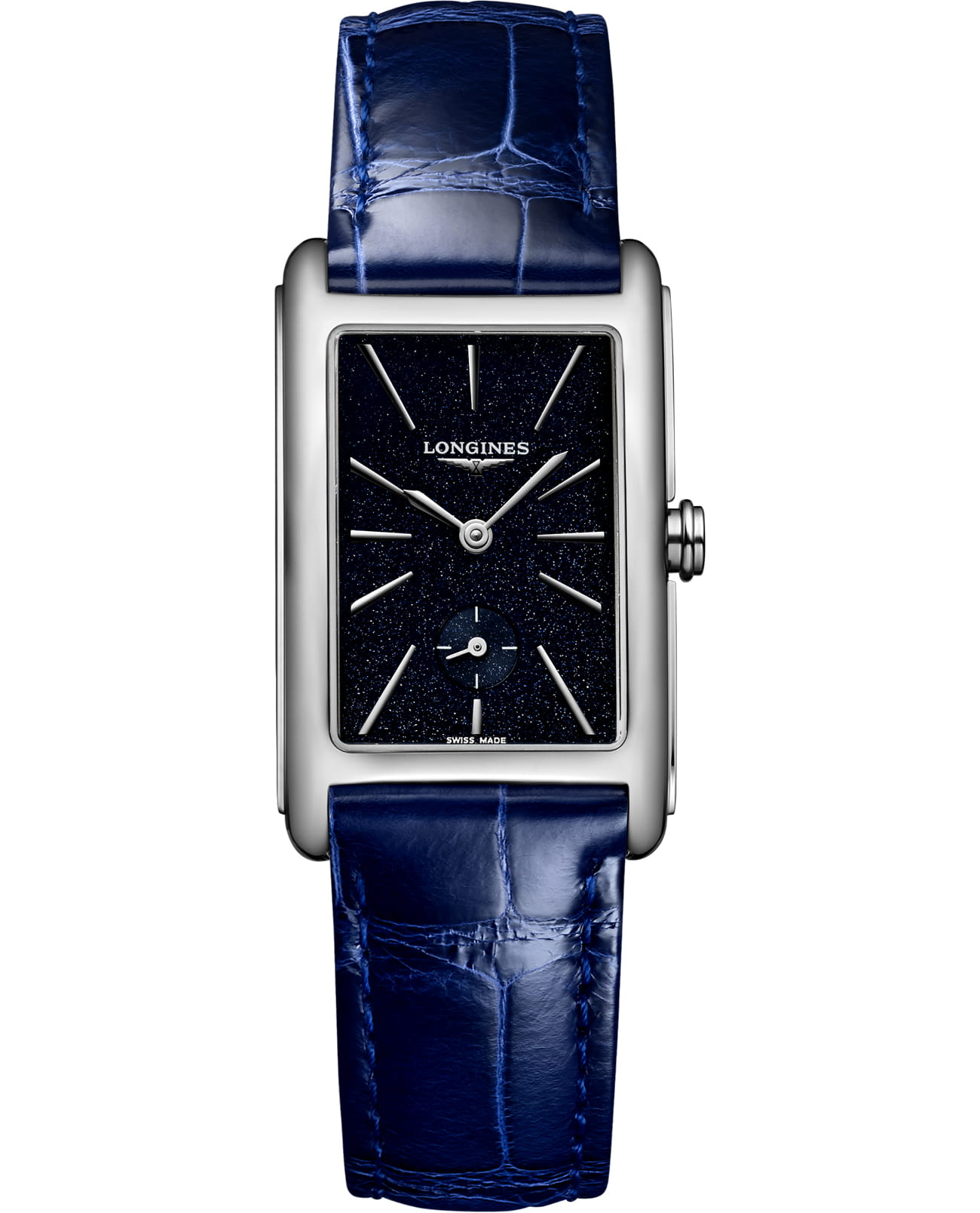 Longines Longines DolceVita L5.512.4.93.2  L55124932 кварцевые женские часы синий циферблат, браслет кожаный — вид спереди