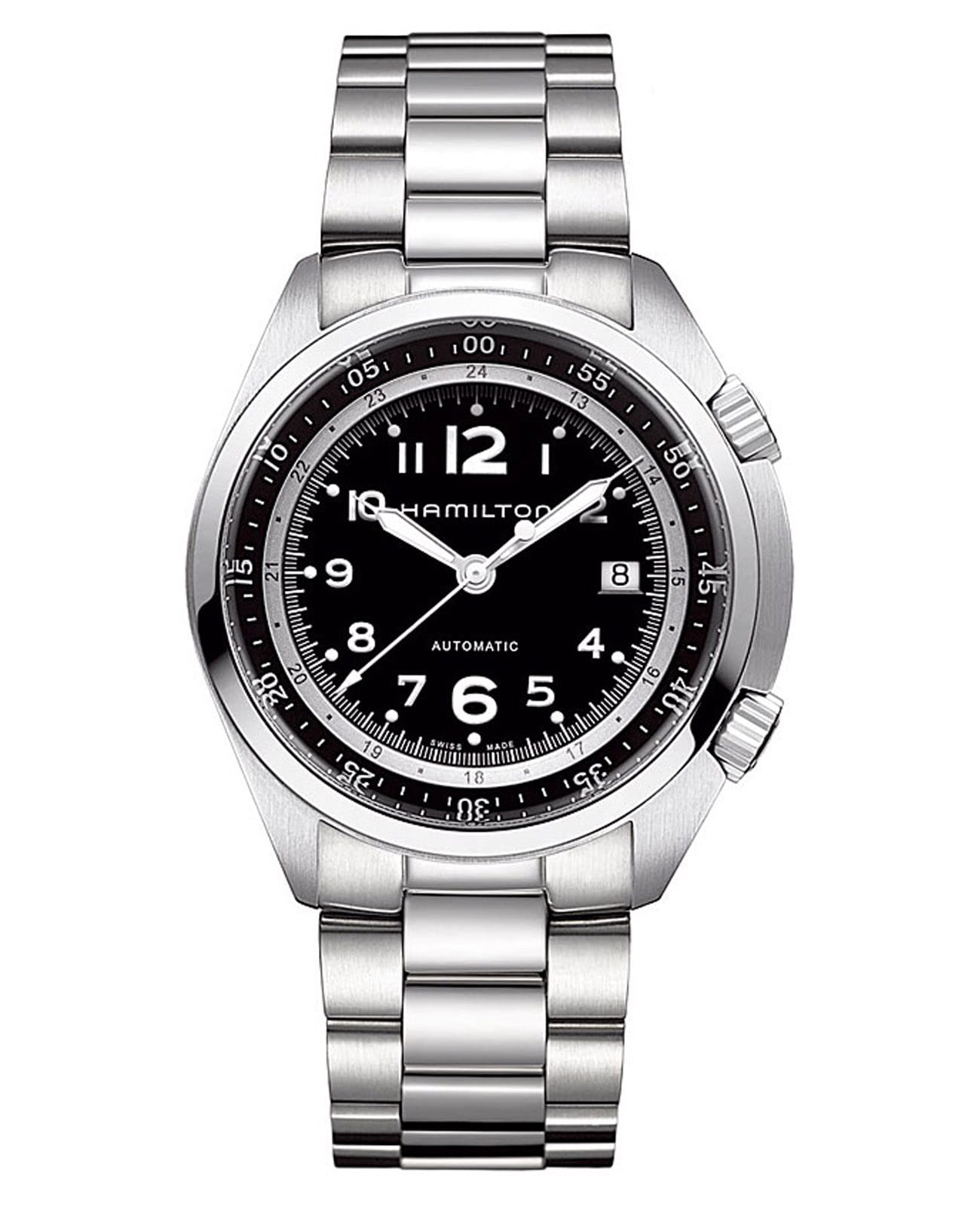 Hamilton Hamilton Khaki Aviation Pilot Pioneer Auto H76455133  H76455133 механические мужские часы черный циферблат, браслет нержавеющая сталь — вид спереди