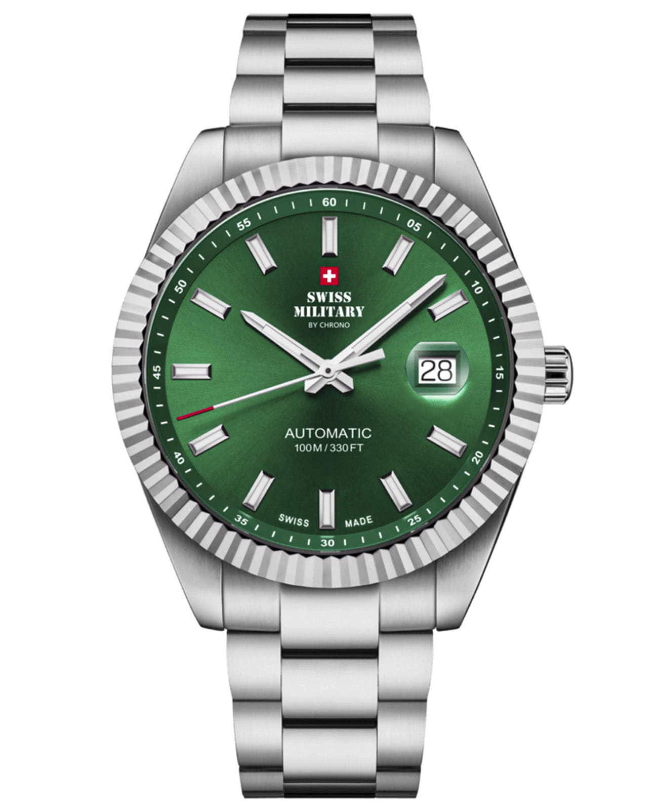 Swiss Military by Chrono Swiss Military by Chrono Automatic Collection SMA34110.04  SMA34110.04 механические мужские часы зеленый циферблат, браслет нержавеющая сталь — вид спереди