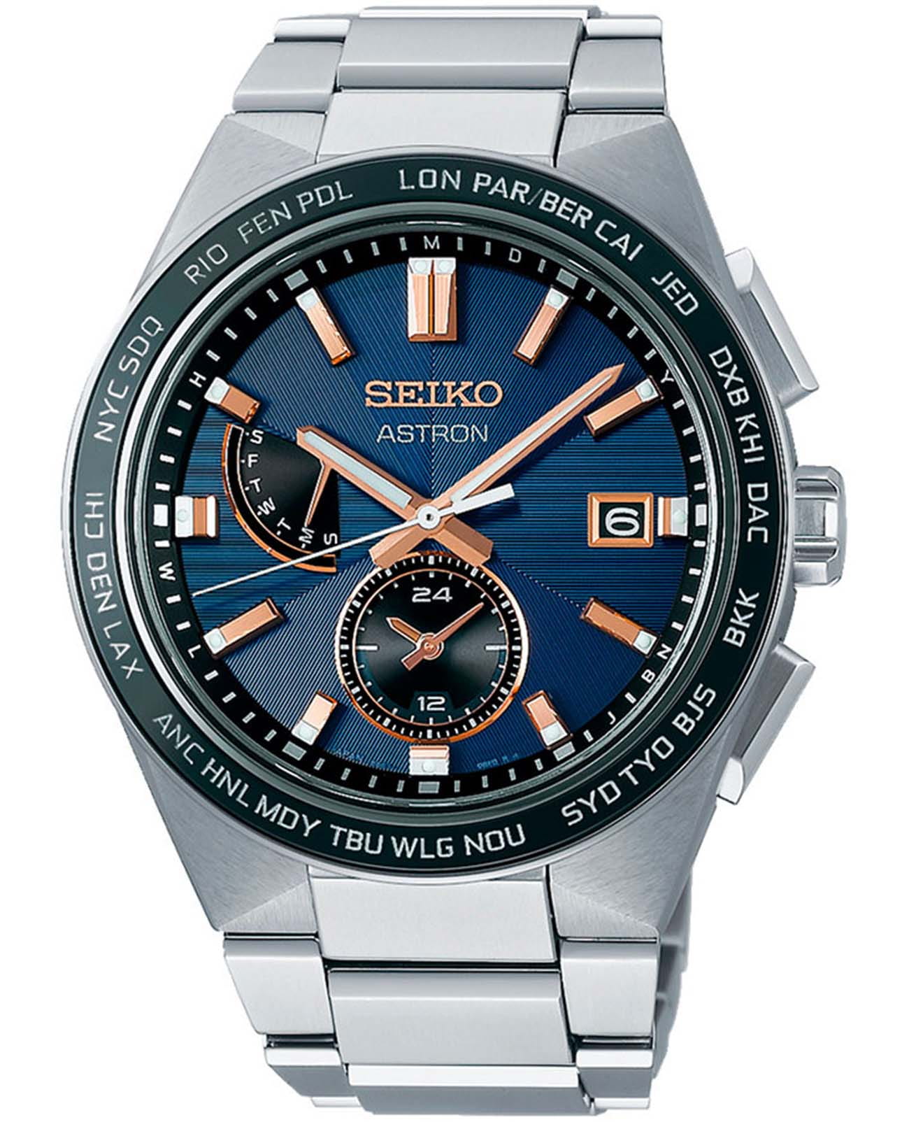 Seiko Seiko Astron Nexter Solar Radio SBXY053  SBXY053 кварцевые мужские часы синий циферблат, браслет титановый — вид спереди