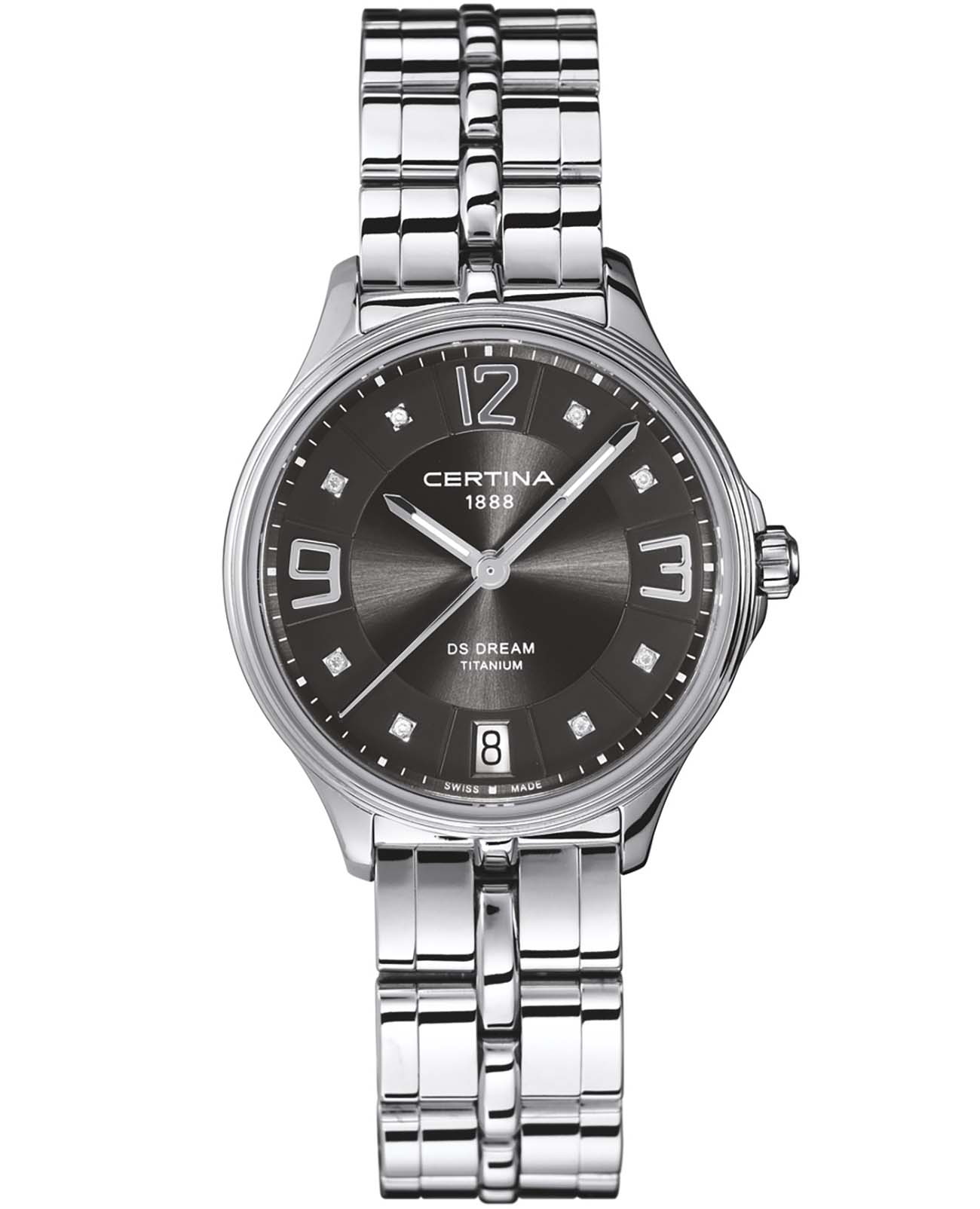 Certina Certina DS Dream C021.210.44.086.00  C0212104408600 кварцевые женские часы серый циферблат, браслет титановый — вид спереди
