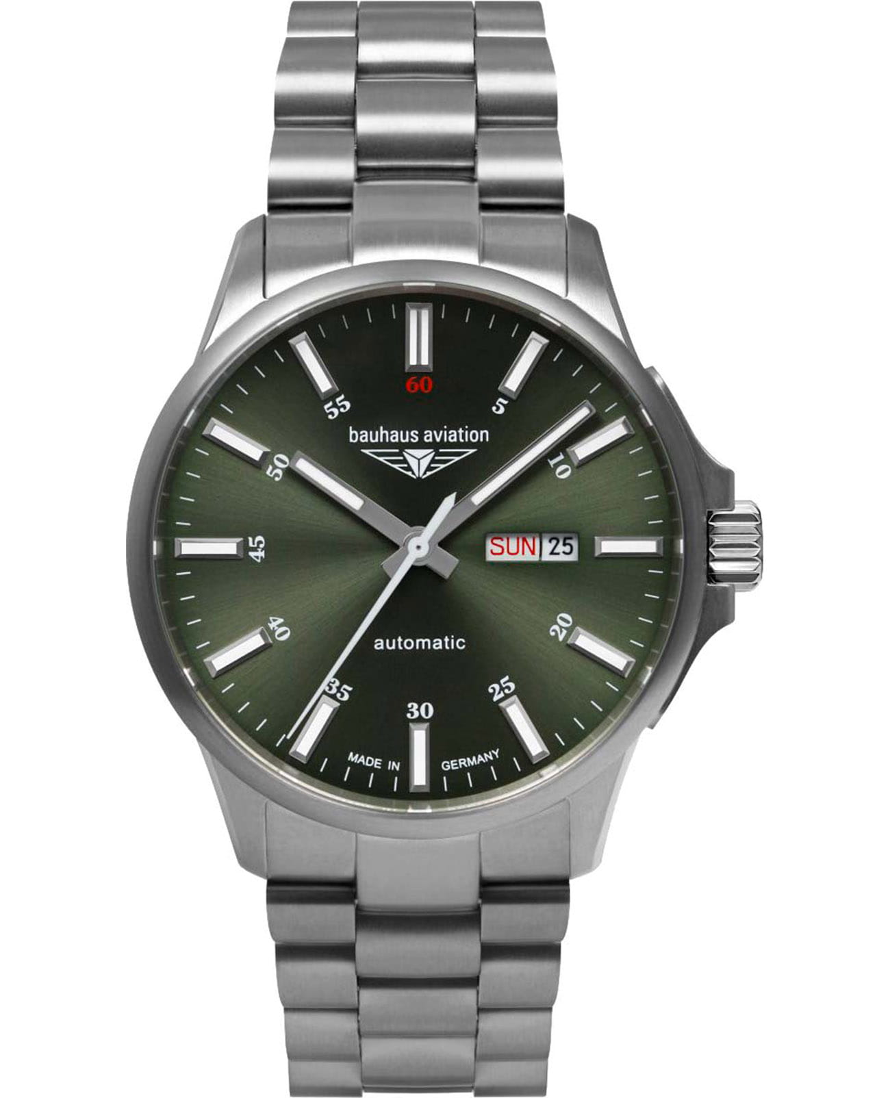 Bauhaus Bauhaus Aviation 2866M4  2866M4 механические мужские часы зеленый циферблат, браслет титановый — вид спереди