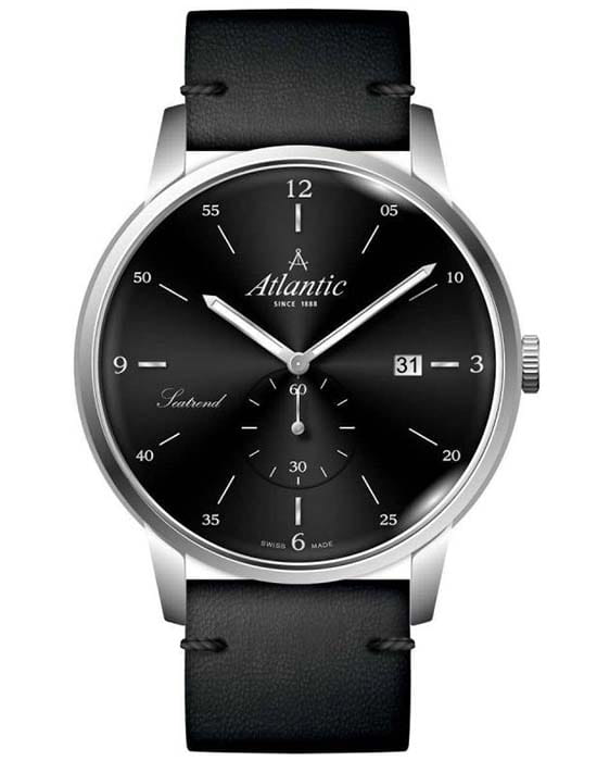Atlantic Atlantic 65353.41.65  65353.41.65 кварцевые мужские часы черный циферблат, браслет кожаный — вид спереди