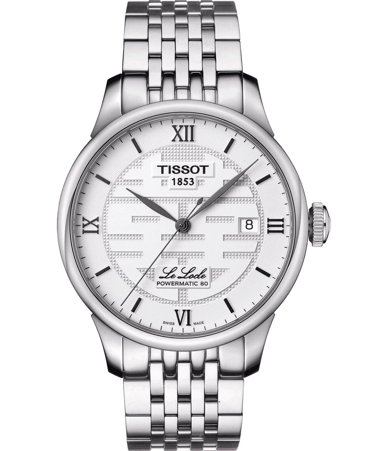 Tissot Tissot Le Locle Doubl Happiness T006.407.11.033.01 Le Locle Automatic T0064071103301 механические мужские часы белый циферблат, браслет нержавеющая сталь — вид спереди