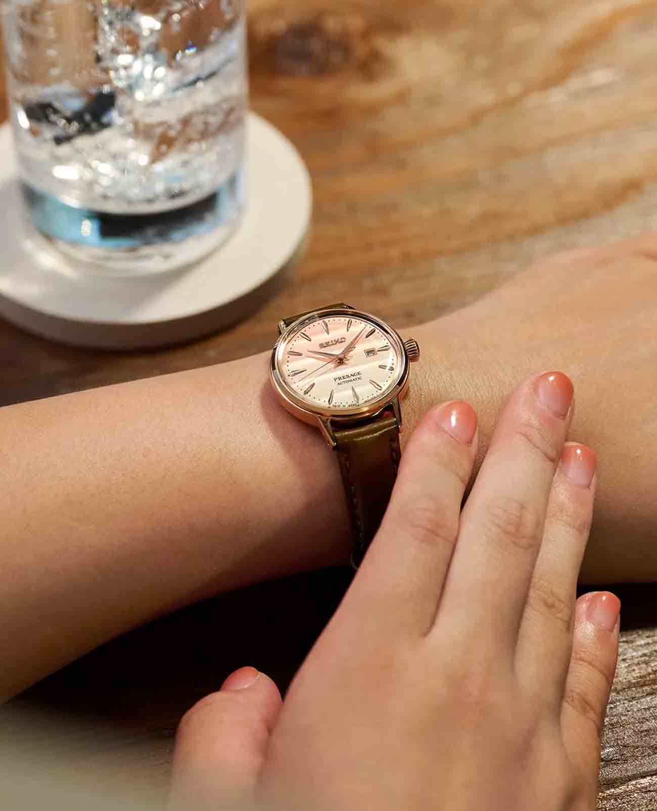 Seiko Seiko Presage Cocktail Time SRE014J1, presage япония женские часы на браслете кожаный боковой вид