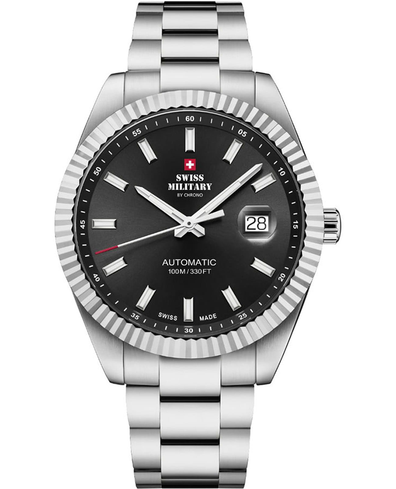 Swiss Military Hanowa Swiss Military by Chrono Automatic Collection SMA34110.01  SMA34110.01 механические мужские часы черный циферблат, браслет нержавеющая сталь — вид спереди