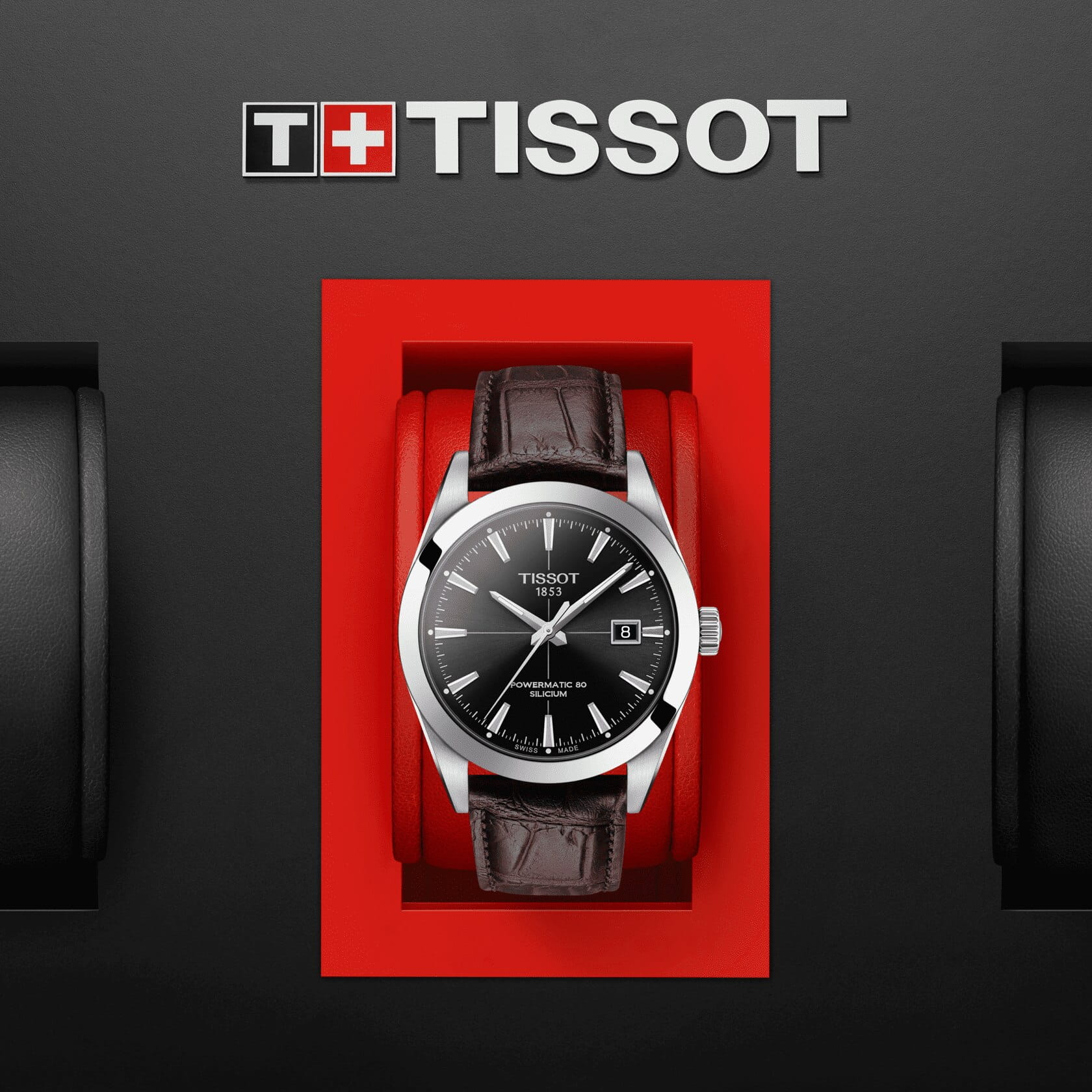 Tissot Tissot Gentleman Powermatic 80 Silicium T127.407.16.051.01 механические мужские часы часы крупный план черный циферблата