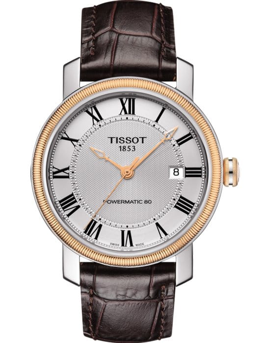 Tissot Tissot Bridgeport Powermatic 80 T097.407.26.033.00 Bridgeport T0974072603300 механические мужские часы белый циферблат, браслет кожаный — вид спереди