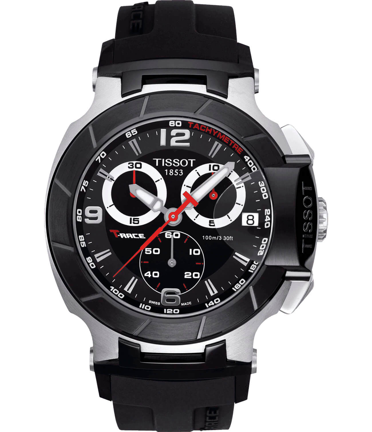 Tissot Tissot T-Sport T-Race Quartz Chronograph T048.417.27.057.00 T Race T0484172705700 кварцевые мужские часы черный циферблат, браслет каучук — вид спереди