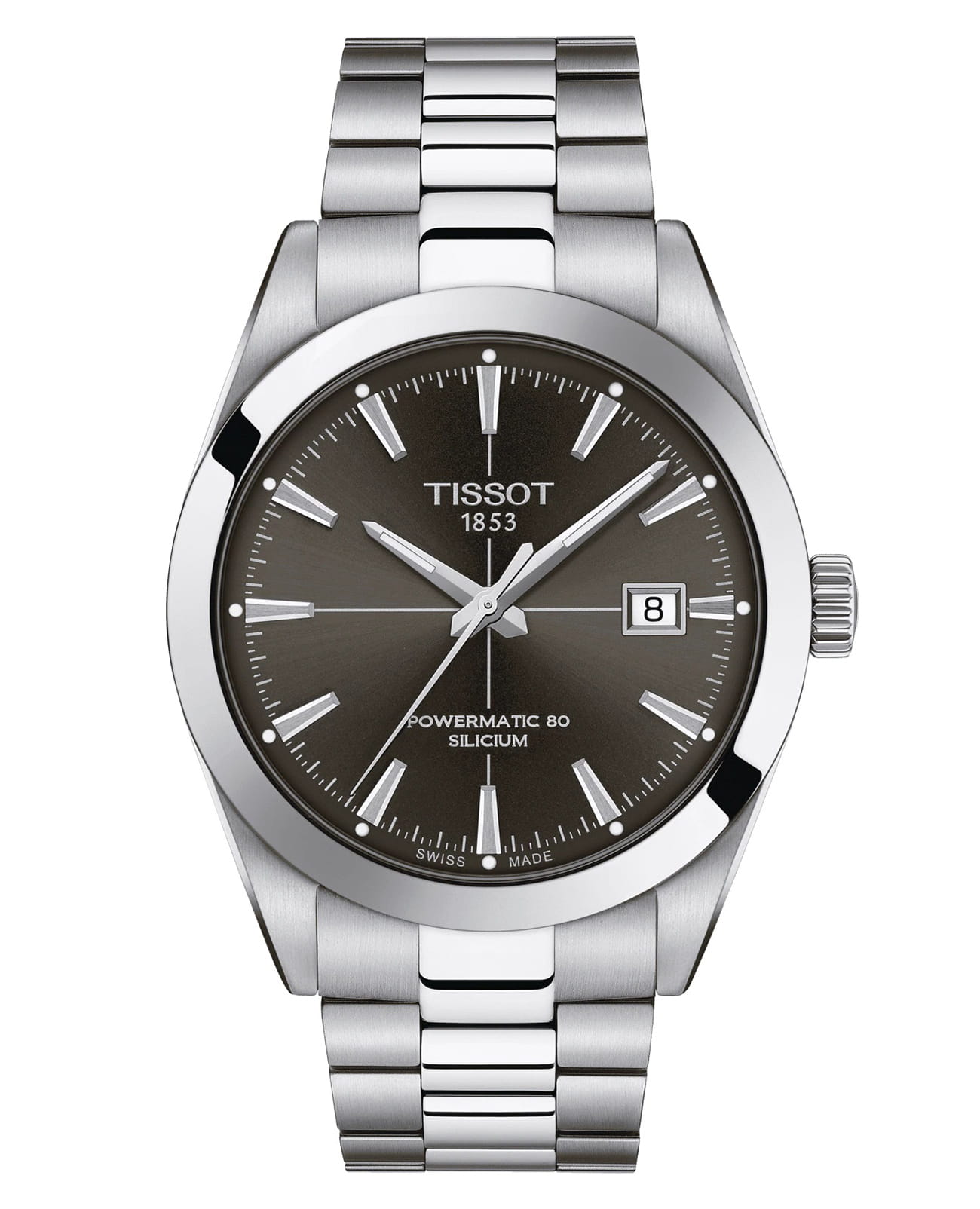 Tissot Tissot Gentleman Powermatic 80 Silicium T127.407.11.061.01 Gentleman T1274071106101 механические мужские часы черный циферблат, браслет нержавеющая сталь — вид спереди