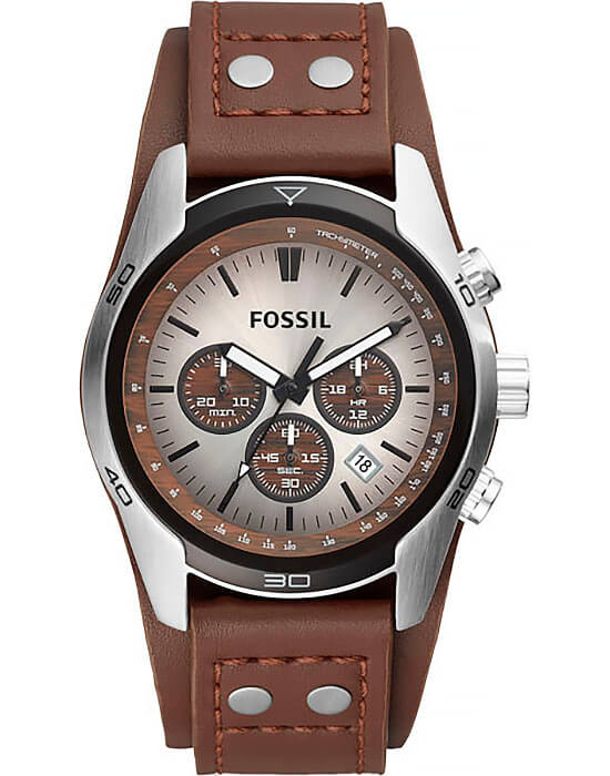 Fossil Fossil Carlie  CH2565  CH2565 кварцевые мужские часы серебристый циферблат, браслет кожаный — вид спереди
