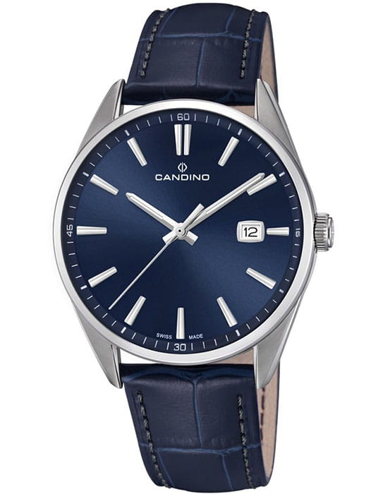 Candino Candino Classic C4622/3  C4622/3 кварцевые мужские часы синий циферблат, браслет кожаный — вид спереди