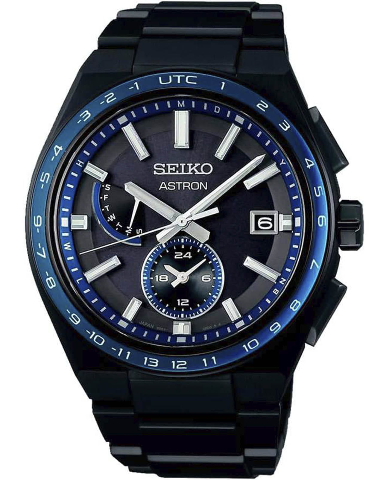 Seiko Seiko Astron Nexter Solar Radio SBXY041  SBXY041 кварцевые мужские часы черный циферблат, браслет титановый c dlc покрытием — вид спереди