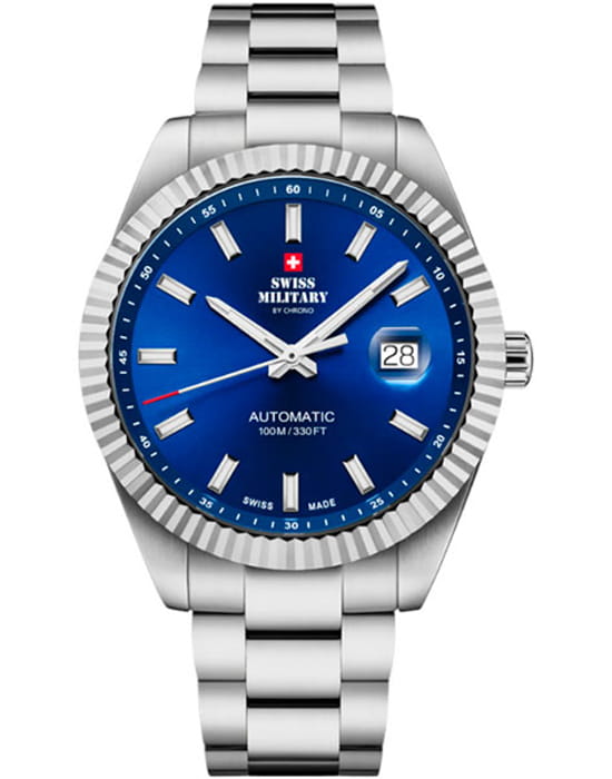 Swiss Military Hanowa Swiss Military by Chrono Automatic Collection SMA34110.03  SMA34110.03 механические мужские часы синий циферблат, браслет нержавеющая сталь — вид спереди