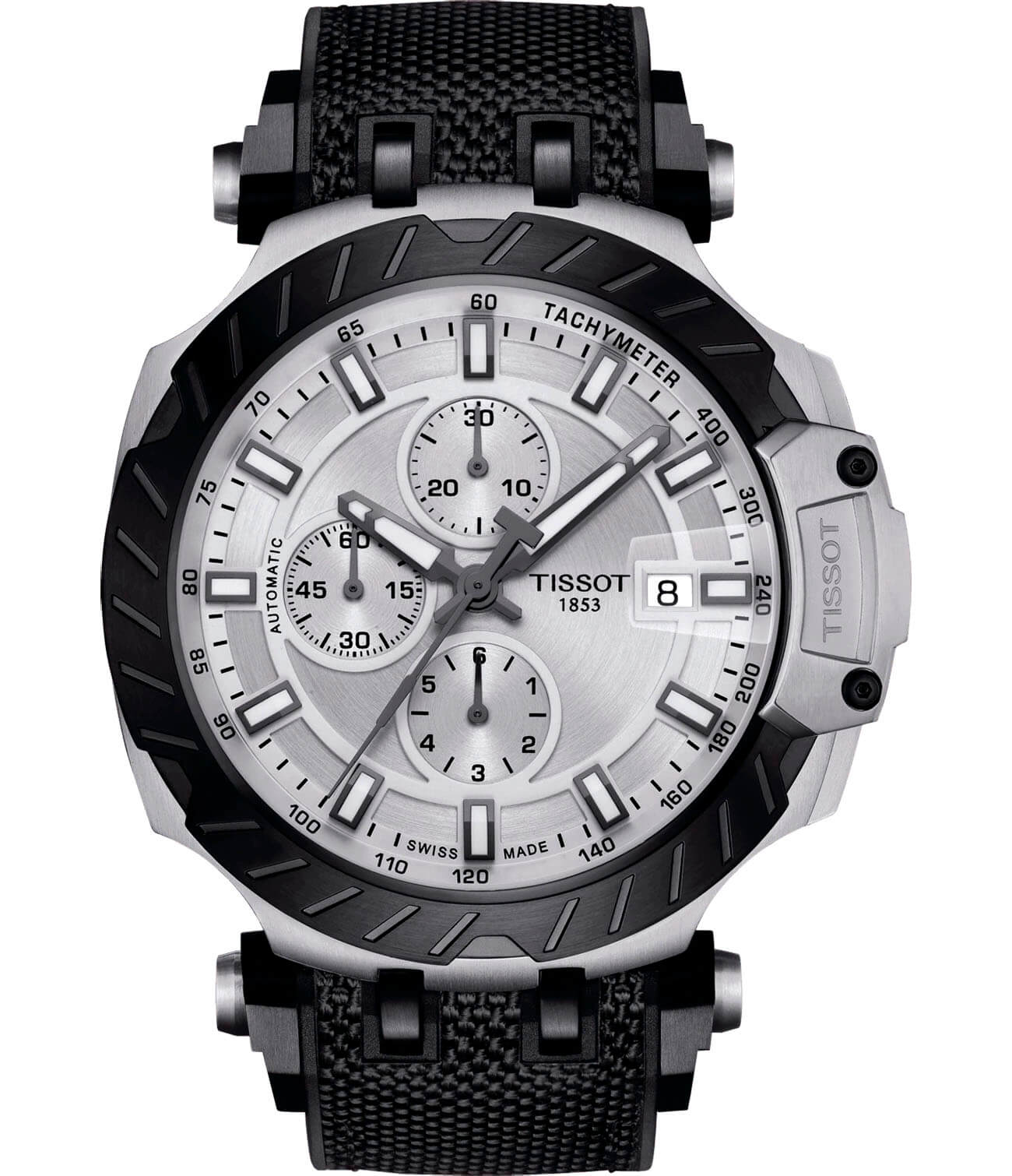 Tissot Tissot T-Race Automatic Chronograph T115.427.27.031.00 T Race T1154272703100 механические мужские часы серебристый циферблат, браслет каучук — вид спереди
