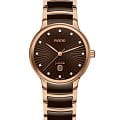 Rado Rado Centrix Diamonds R30024732  R30024732 кварцевые женские часы  коричневый циферблат, браслет высокотехнологичная керамика + нержавеющая сталь с pvd покрытием — вид спереди