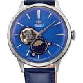 Orient Orient Automatic RA-AS0103A  RA-AS0103A механические мужские часы синий циферблат, браслет кожаный — вид спереди
