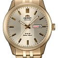 Orient Orient 3 Stars RA-AB0009G  RA-AB0009G  механические мужские часы  золотой циферблат, браслет сталь c pvd покрытием — вид спереди