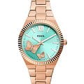 Fossil Fossil Scarlette ES5277  ES5277 кварцевые женские часы  голубой циферблат, браслет нержавеющая сталь с ip-покрытием — вид спереди