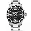 Longines Longines HydroConquest L3.741.4.56.6  L37414566 механические мужские часы  черный циферблат, браслет нержавеющая сталь — вид спереди