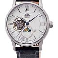 Orient Orient Sun & Moon RA-AS0011S  RA-AS0011S механические мужские часы  антрацитовый циферблат, браслет кожаный — вид спереди