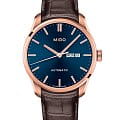Mido Mido Belluna Sunray M024.630.36.041.00  M0246303604100 механические мужские часы  синий циферблат, браслет кожаный — вид спереди