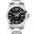 Longines Longines Conquest L3.759.4.58.6  L37594586 кварцевые мужские часы  черный циферблат, браслет нержавеющая сталь — вид спереди