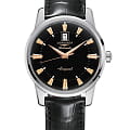 Longines Longines Heritage L1.645.4.52.4  L16454524 механические мужские часы  черный циферблат, браслет кожаный — вид спереди