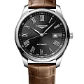 Longines Longines Master Collection L2.893.4.59.2  L28934592 механические мужские часы  черный циферблат, браслет кожаный — вид спереди