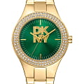 DKNY DKNY Parsons Glitz DK1L025M0055  DK1L025M0055 кварцевые женские часы  зеленый циферблат, браслет нержавеющая сталь с ip-покрытием — вид спереди
