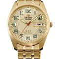 Orient Orient RA-AB0023G1  RA-AB0023G19 механические мужские часы  золотой циферблат, браслет сталь c pvd покрытием — вид спереди