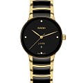 Rado Rado Centrix Diamonds R30025712  R30025712 кварцевые женские часы  черный циферблат, браслет высокотехнологичная керамика + нержавеющая сталь с pvd покрытием — вид спереди