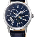 Orient Orient Sun & Moon RA-AK0011D  RA-AK0011D механические мужские часы  синий циферблат, браслет кожаный — вид спереди