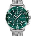  Hugo Boss Commissioner HB 1513905  HB1513905 кварцевые мужские часы  зеленый циферблат, браслет сталь с ip покрытием — вид спереди