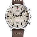 Swiss Military by Chrono Swiss Military by Chrono Vintage Chronograph SM34098.09  SM34098.09 кварцевые мужские часы  бежевый циферблат, браслет кожаный — вид спереди