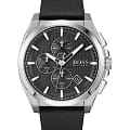  Hugo Boss HB 1513881  HB1513881 кварцевые мужские часы  черный циферблат, браслет кожаный — вид спереди