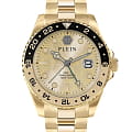 Philipp Plein Philipp Plein GMT-I Challenger PWYBA0423  PWYBA0423 кварцевые мужские часы  золотой циферблат, браслет нержавеющая сталь с ip-покрытием — вид спереди