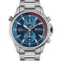 Hugo Boss Hugo Boss Globetrotter HB1513823  HB1513823 кварцевые мужские часы  синий циферблат, браслет нержавеющая сталь — вид спереди
