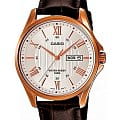 Casio Casio Collection MTP-1384L-7A  MTP-1384L-7A кварцевые мужские часы  белый циферблат, браслет кожаный — вид спереди