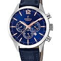 Festina Festina Timeless Chrono F20542/4  F20542/4 кварцевые мужские часы  синий циферблат, браслет кожаный — вид спереди