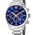 Festina Festina Timeless Chrono F20343/9  F20343/9 кварцевые мужские часы  синий циферблат, браслет нержавеющая сталь — вид спереди