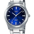 Casio Casio MTP-1200A-2A  MTP-1200A-2A кварцевые мужские часы  синий циферблат, браслет нержавеющая сталь — вид спереди