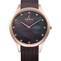 Obaku Obaku Fin Walnut V217LXVNMN  V217LXVNMN кварцевые женские часы  перламутровый циферблат, браслет сталь с ip покрытием — вид спереди
