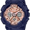 Casio Casio G-Shock GMA-S120MF-2A2  GMA-S120MF-2A2 электронные женские часы  золотой циферблат, браслет пластик — вид спереди