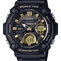Casio Casio Collection AEQ-120W-9AVDF (AEQ-120W-9A)  AEQ-120W-9A кварцевые мужские часы  золотой циферблат, браслет пластик — вид спереди